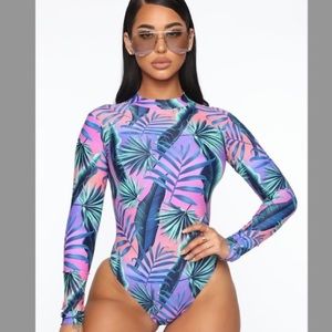 Fashion Nova Tropical One Piece Zipper Front Swimsuit Size US XL